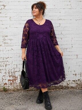 Purple Floral Lace Midi Dress Whimsigoth Dark Romantic Plus Size 20